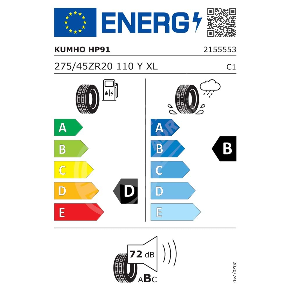 275/45R20 110Y XL Kumho Crugen HP91
