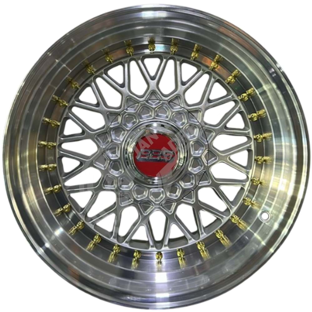 9.0X16 PCD 4X100 BK-942 Silver Lip Mac Gold Rivets ET15 73.1