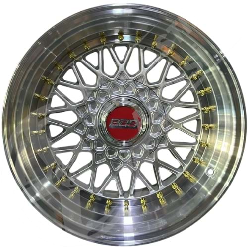 9.0X16 PCD 4X100 BK-942 Silver Lip Mac Gold Rivets ET15 73.1